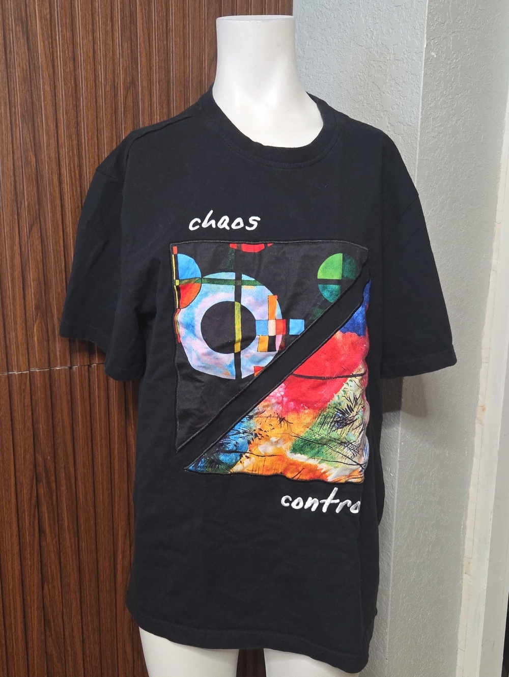 Black 'Chaos Control' Men's Graphic T-Shirt Large Sz [1970]
